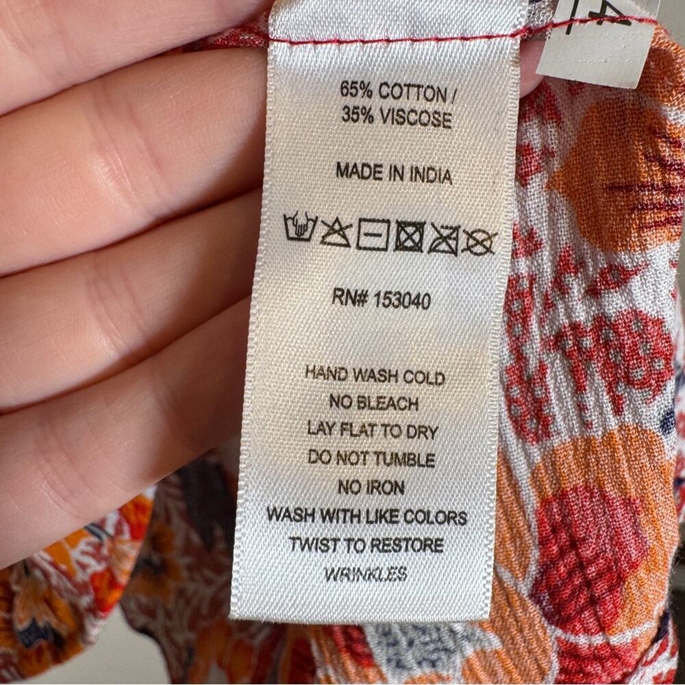 Cynthia Rowley Red Gold Floral Boho Blouse Womens 1X Fall Peasant Flowy Shirt - Picture 7 of 13